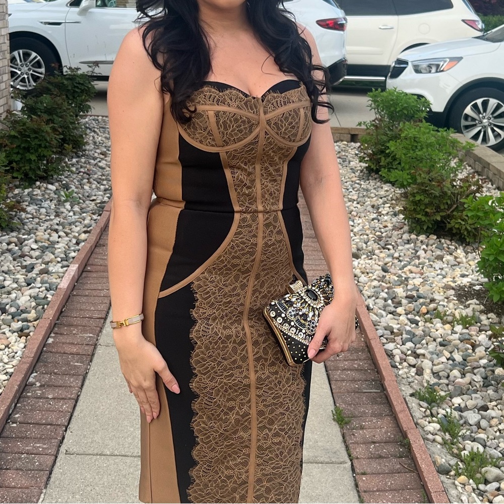 Black and tan lace bandage dress size M